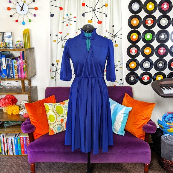 Vintage Dress Secretary Navy Blue XS - Picture 7 of 7
